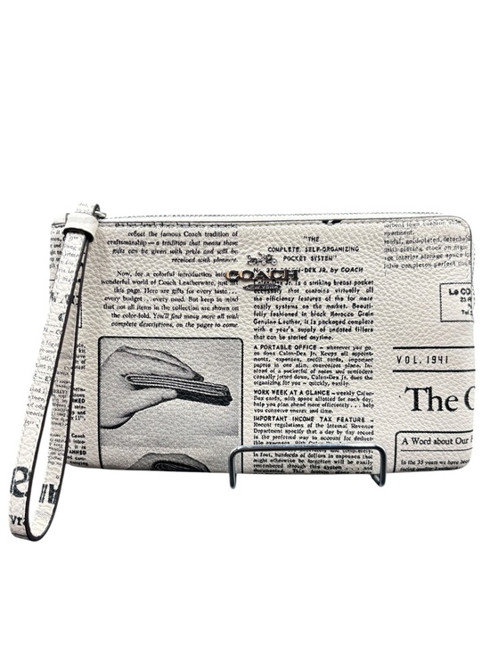 Coach Handbags - COACH Large Corner Zip Wristlet Newspaper Print Chalk Multi Leather